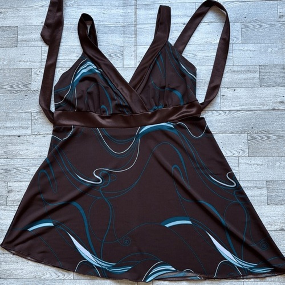 Vintage brown satin swirl Y2K Babydoll Tank Top medium made‎ in USA